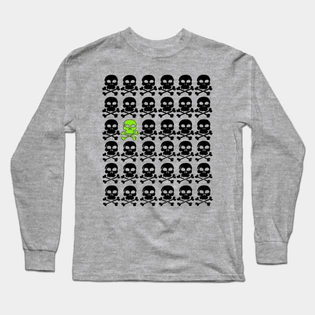 Black Skulls with One Green Skull Long Sleeve T-Shirt by Scarebaby